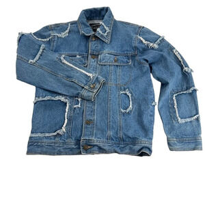 Casual Outfitters Distressed Patchwork Denim Jacket‎ Oversized Unisex Small